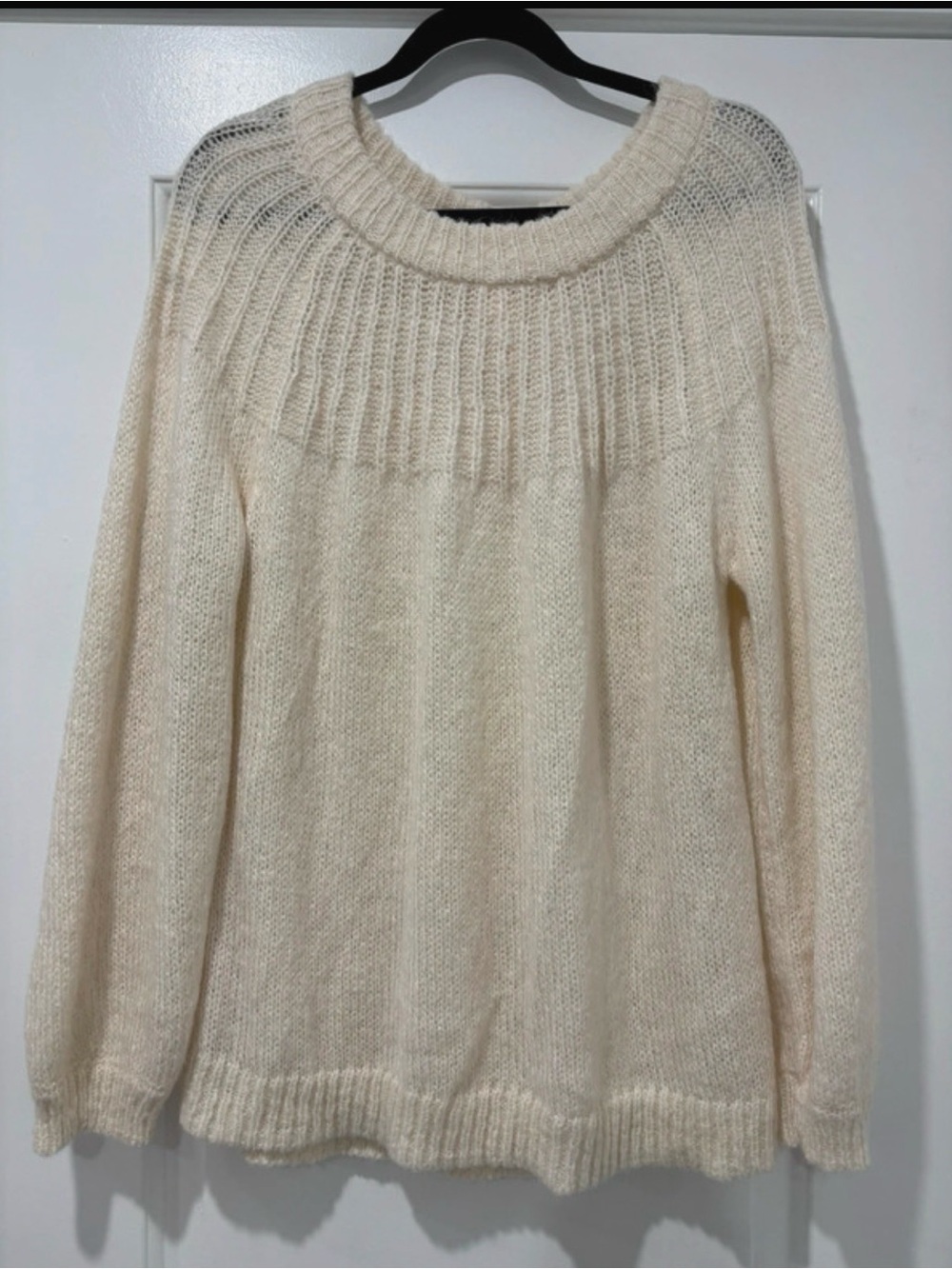 LC Lauren Conrad Cream Rib Yoke Crewneck Sweater